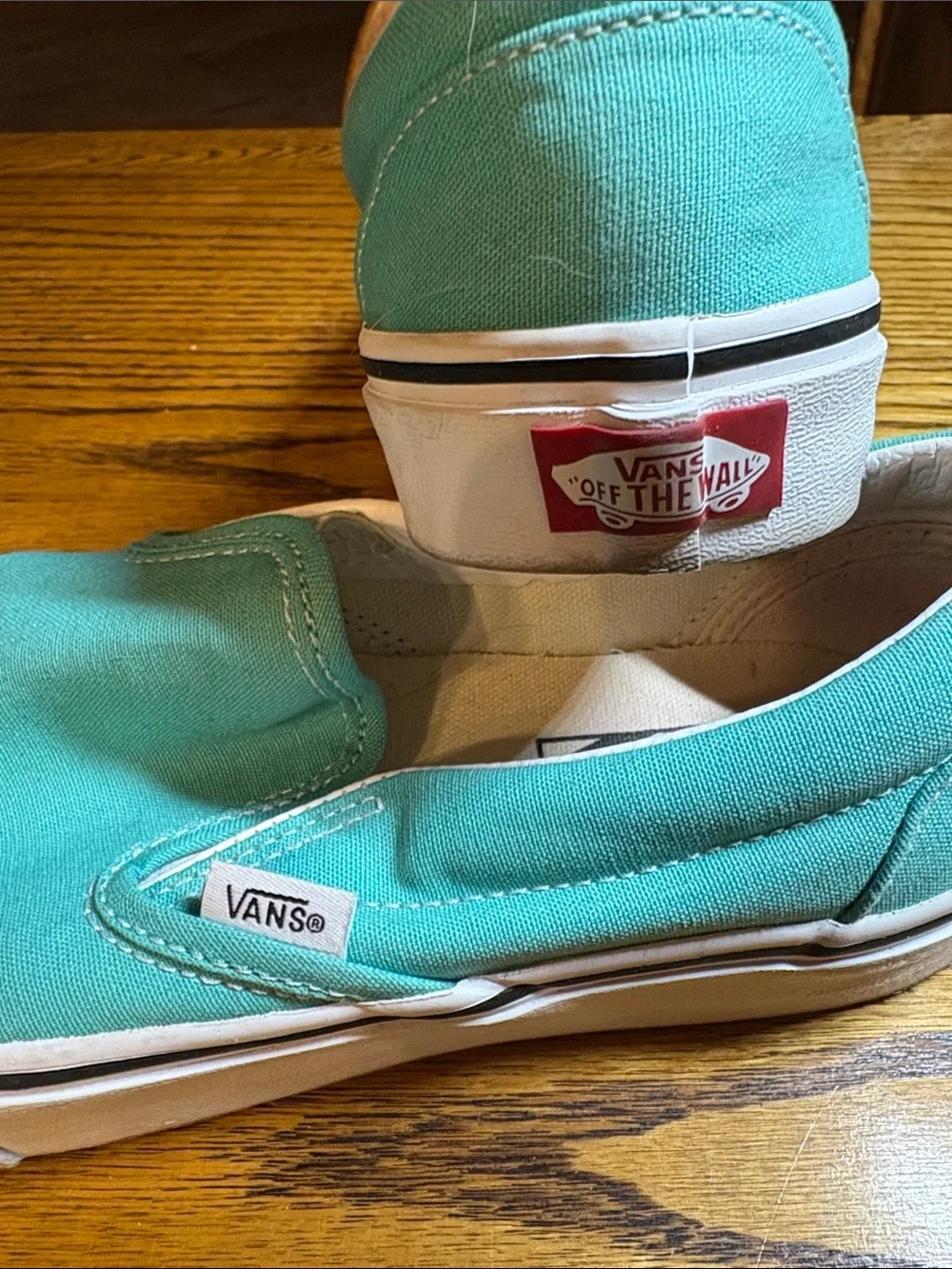 Vans Slip-On Athletic Shoes in Teal and White - Picture 2 of 7